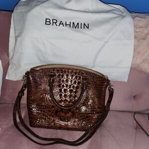 Brahmin Rich Brown Embossed Satchel